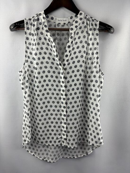 Bella Dahl Tops - Women’s Bella Dahl Small White Sleeveless Blouse w/ Gray Polka Dots